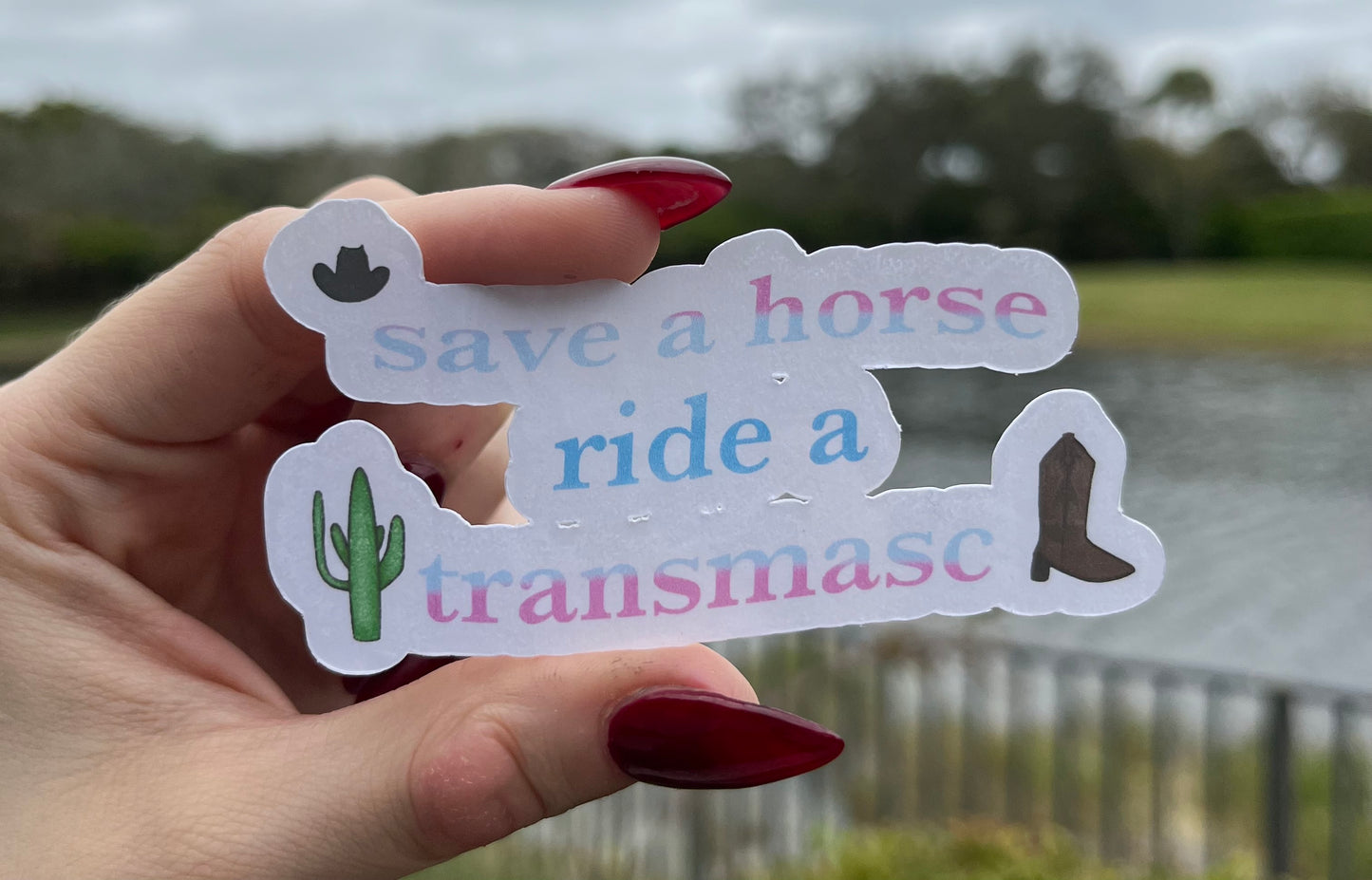Save a Horse, Ride a Transmasc Sticker | Transmasculine Country Meme | Save a Horse, Ride a Cowboy